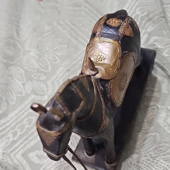 Vintage Carved Wooden Hammered Brass Rocking Horse Decor - Picture 11 of 12